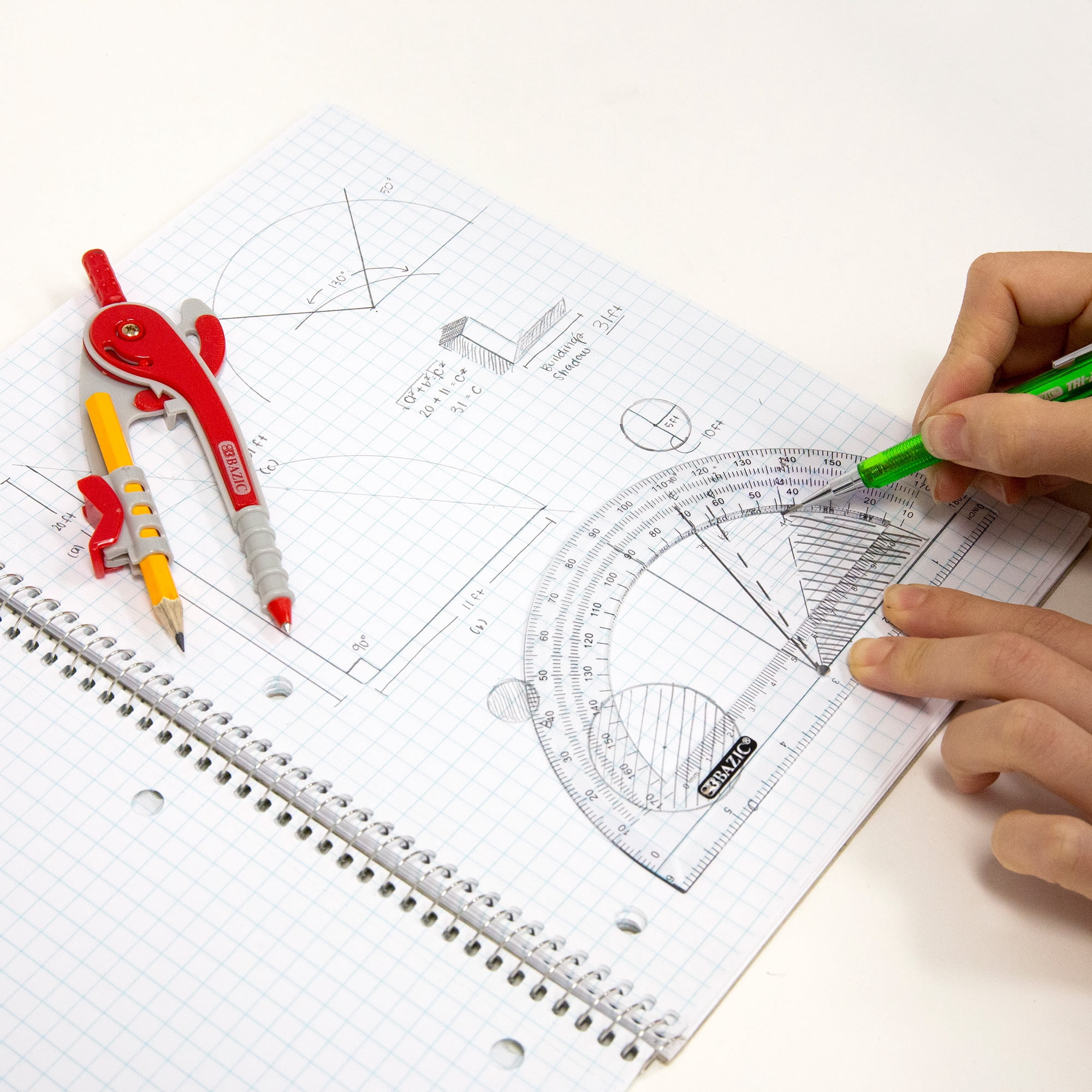 BAZIC Geometry Math Compass Set Scale-Arm, 6" Protractor, 24-Pack