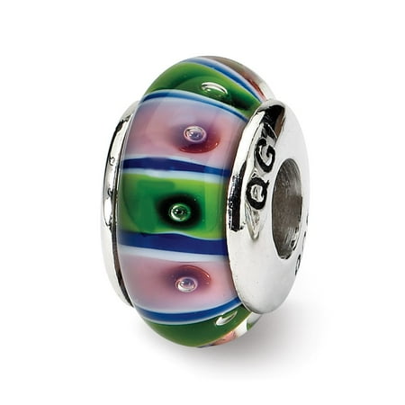 - Mia Diamonds Solid 925 Sterling Silver Reflections Green and Pink Hand-blown Glass Bead
