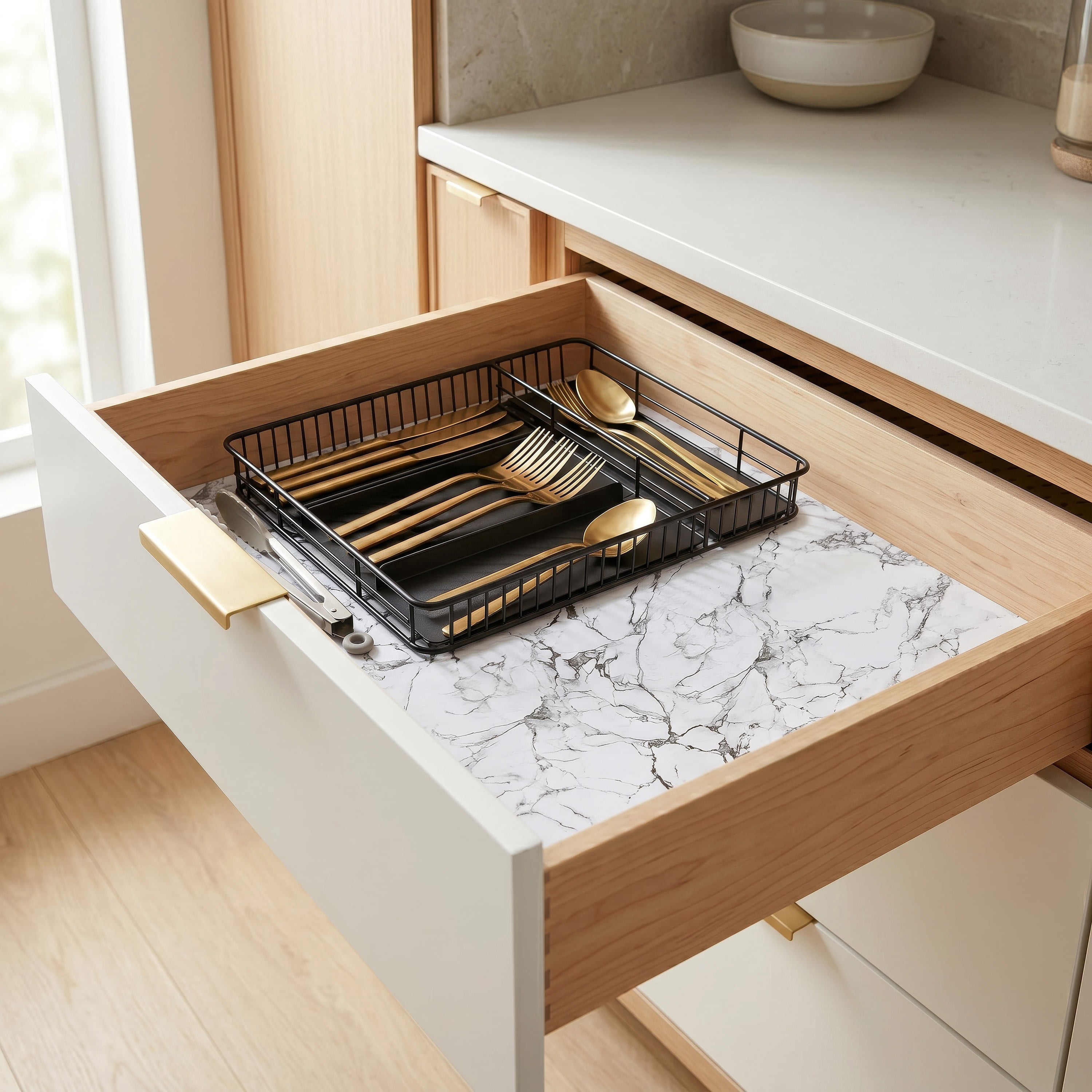 Simplify Shelf Liner Jumbo Roll 30 Square Feet - Marble Pattern Non Adhesive Cabinet Liner | Waterproof Kitchen Drawer Liner | 18x240 Inch