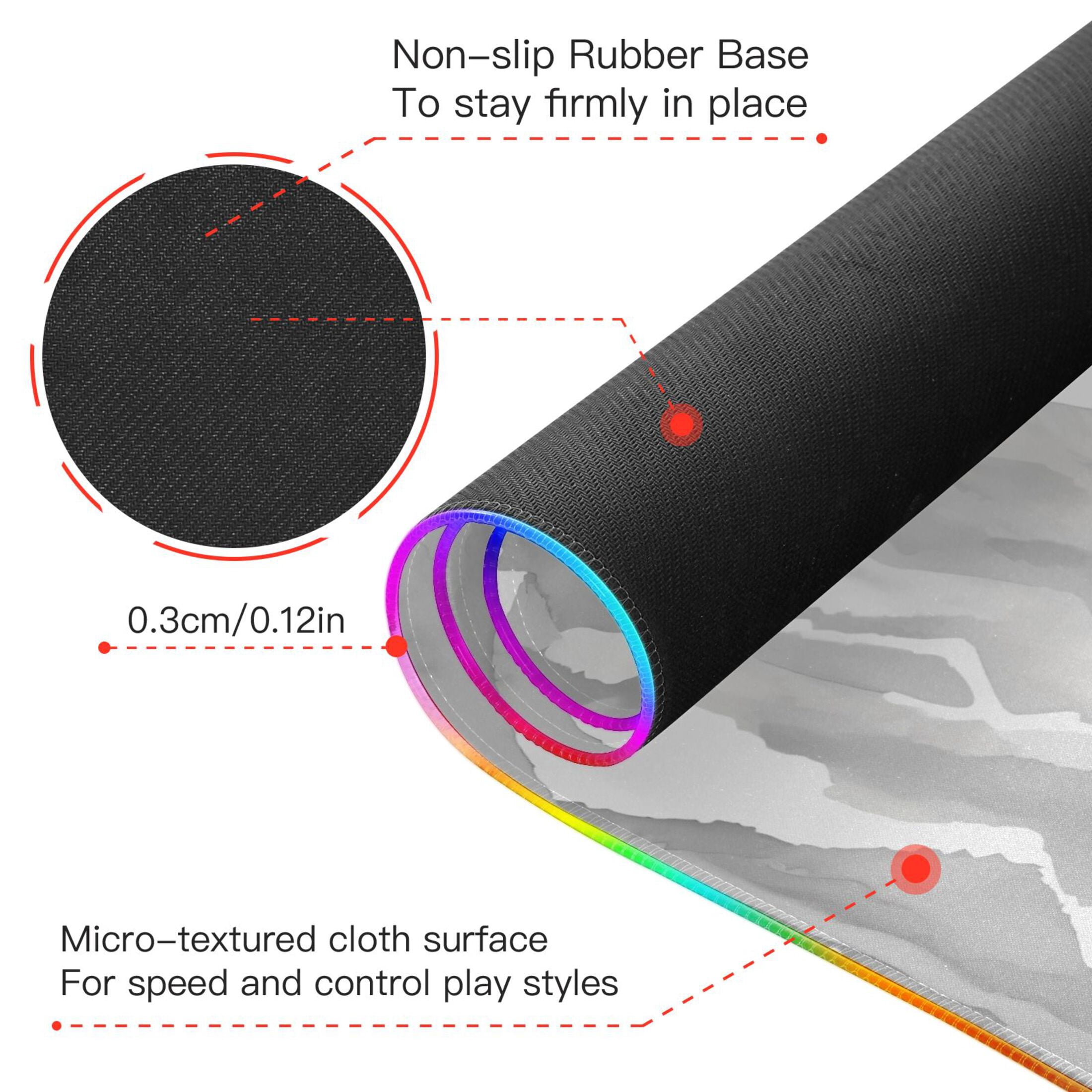 Large RGB Gaming Mouse Pad Led Glowing Mousepad Non-Slip Rubber Base 13 Light Modes 31.5x11.8 Watercolor Mountain Ridge