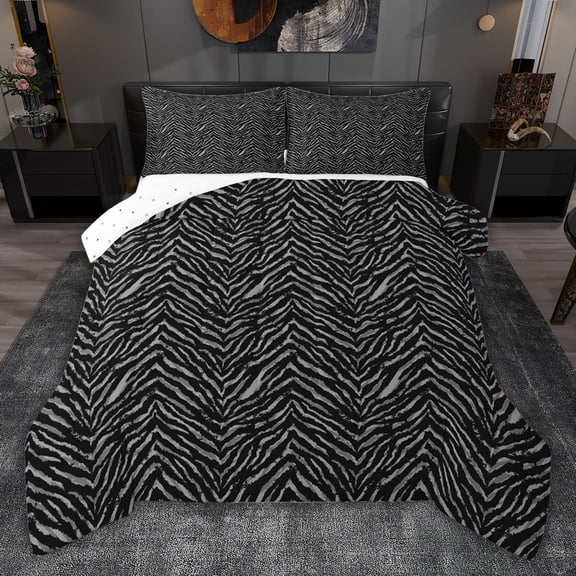 jejeloiu Gray Zebra Striped Twin Comforter Sets,Retro Geometric Lines Bedding Set For Adults Reversible 2 Pieces