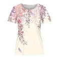 thumbnail image 3 of YOTAMI Plus Size Tops for Women Dressy Casual Loose Fit Blouses Summer Ruffled Floral Print Short Sleeve Button V-Neck T-Shirts Multicolor, 3 of 5