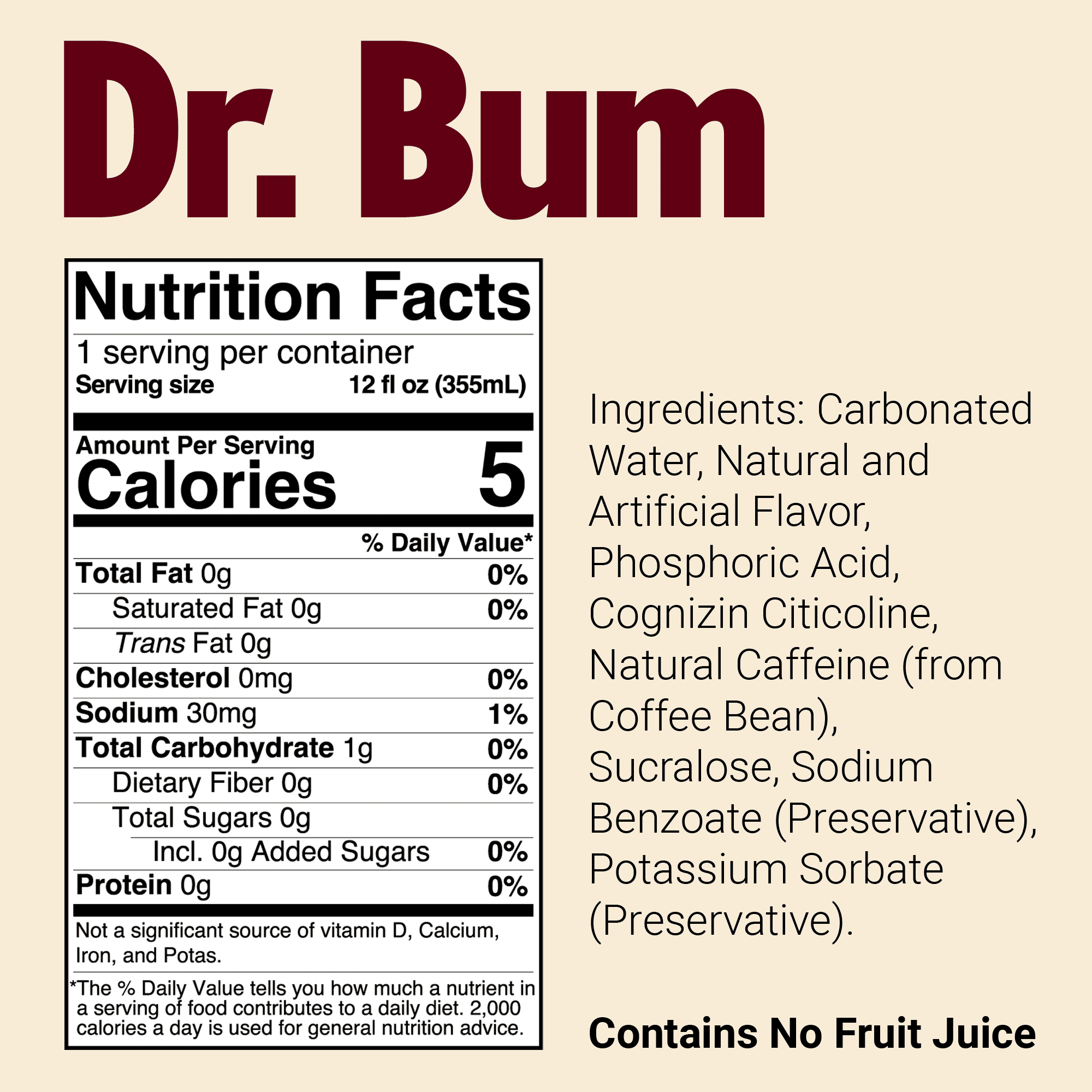 Bum Energy Drink, Dr Bum, 112mg Natural Caffeine, 12 fl oz Cans, 12-Pack