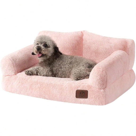 Fluffy Plush Pet Cat Couch Soft Calming Pet Sofa Beds for Medium Small Cats and Dogs Pink