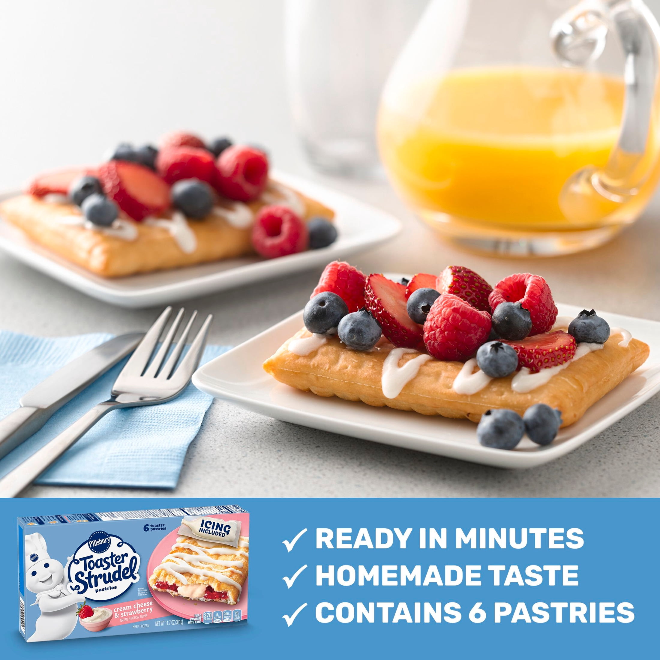 Pillsbury Frozen Toaster Strudel Pastries, Cream Cheese and Strawberry, 6 Count, 11.7 oz
