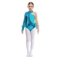 thumbnail image 2 of iiniim Kids Girls Sequin Ballet Dance One Shoulder Long Sleeve Gymnastic Leotard Jazz Dress Blue Green 6, 2 of 7