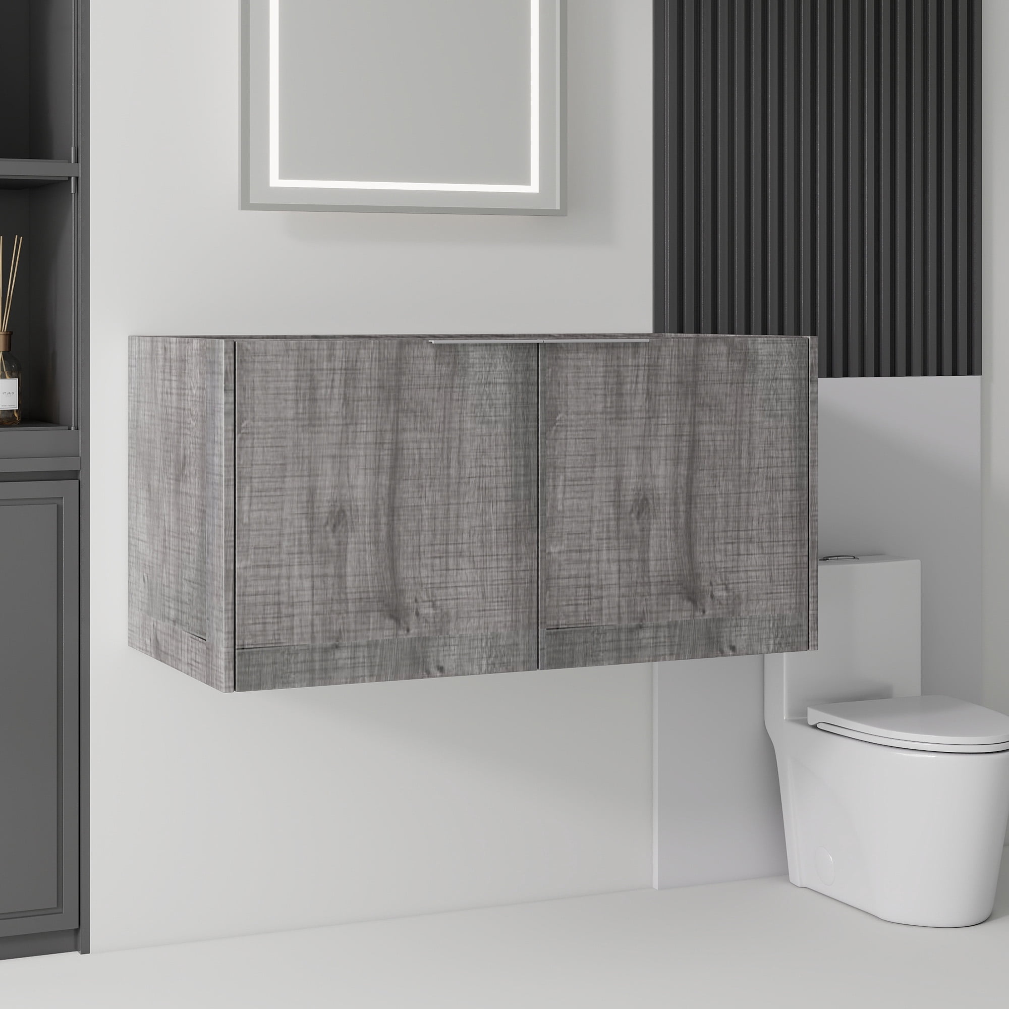 Leumius 36" Floating Bathroom Vanity Cabinet,Soft-Close Double Doors,Wall Mounted Cabinet Set Bathroom Vanity for Small Space,Cabinet Only,Grey