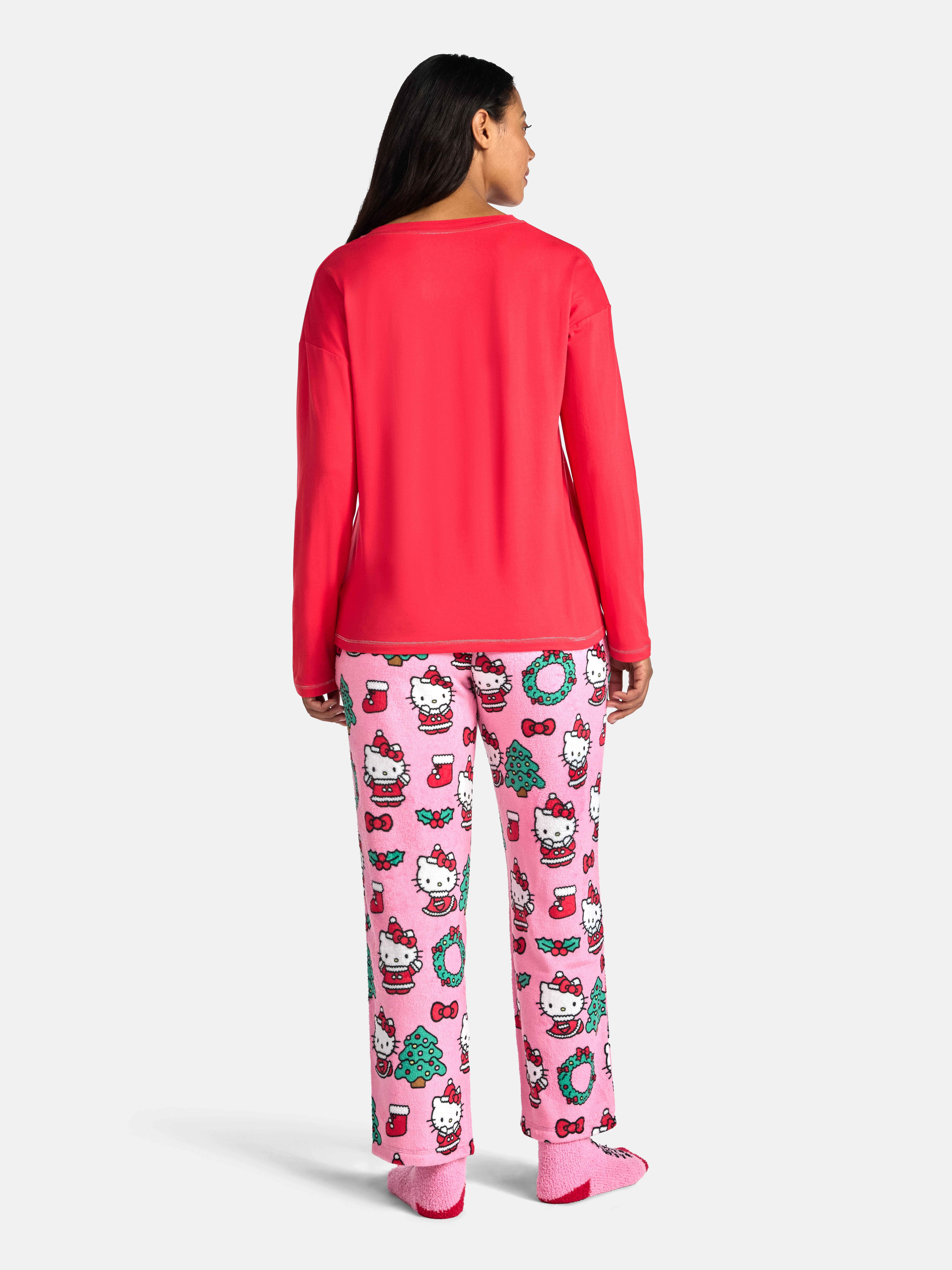 Hello Kitty Women's and Women’s Plus Christmas Top, Pants and Socks Sleep Gift Set, 3-Piece, Sizes XS-3X