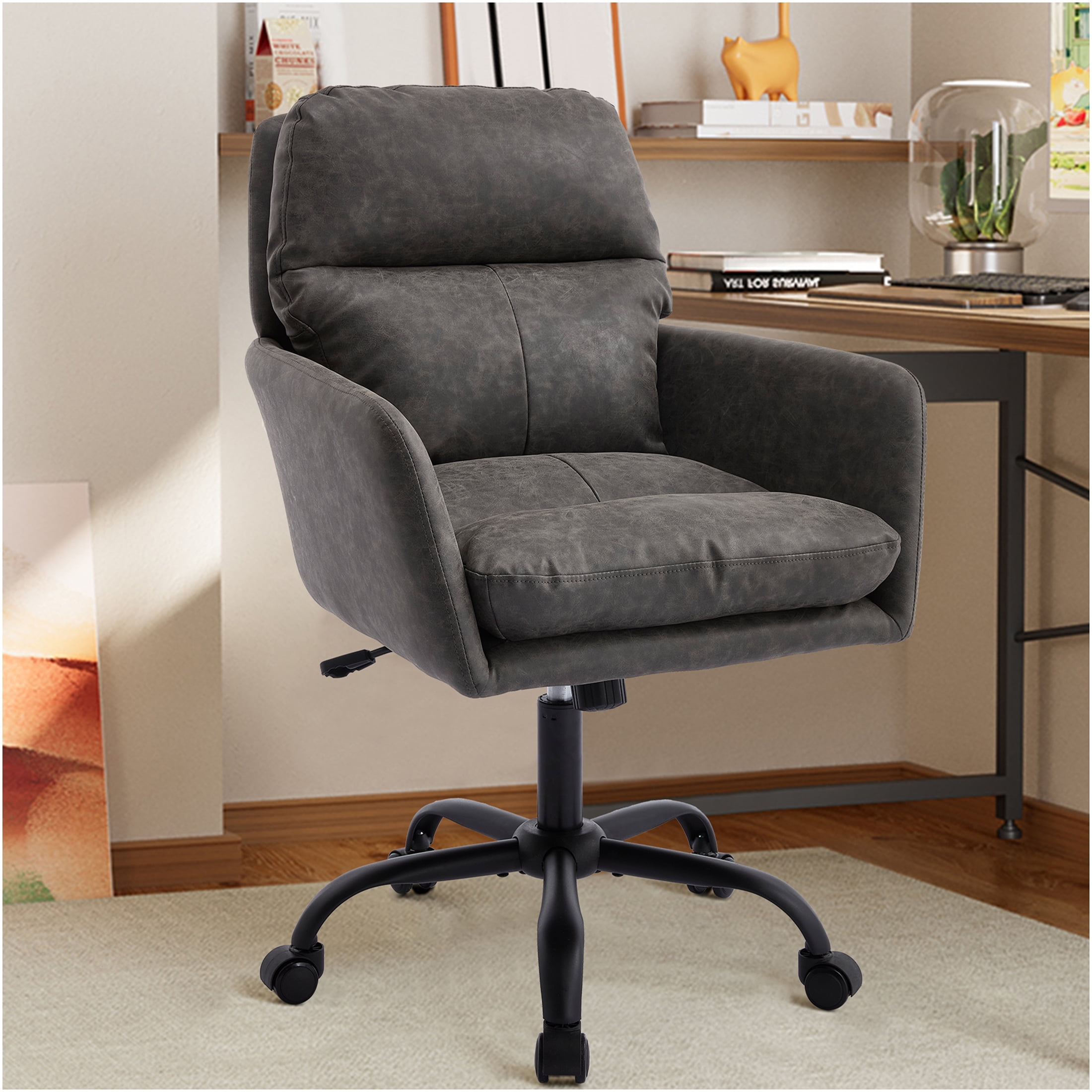 JERFIT Electric Height Adjustable Standing Desk with Leather Top, Ergonomic Sit Stand Workstation for Home Office, Gray