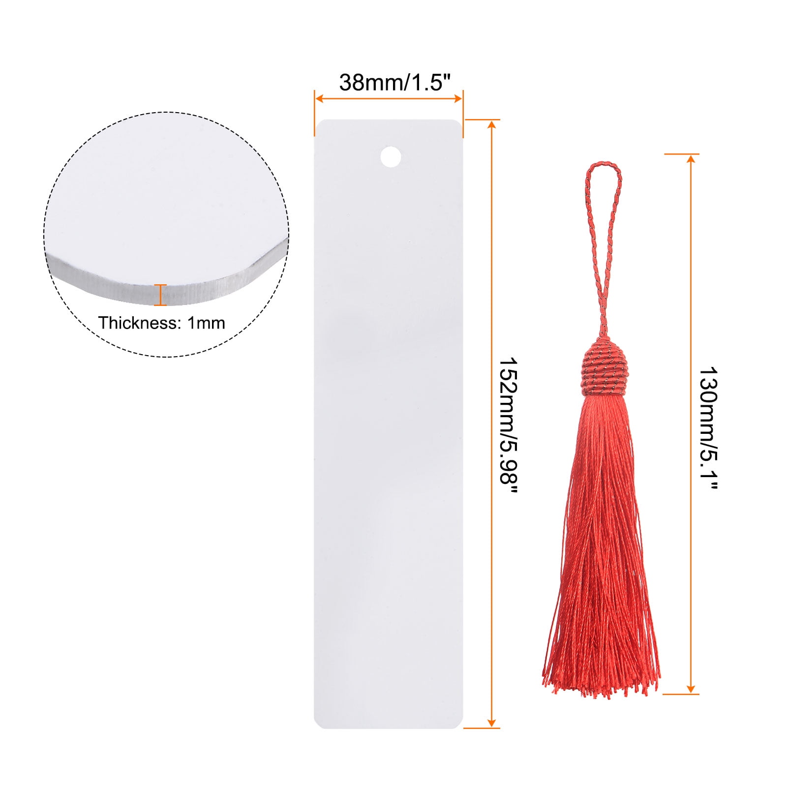 Sublimation Blank Bookmark Double Sided with Yellow Honeycomb Tassels, 4 Pieces, Size: Small