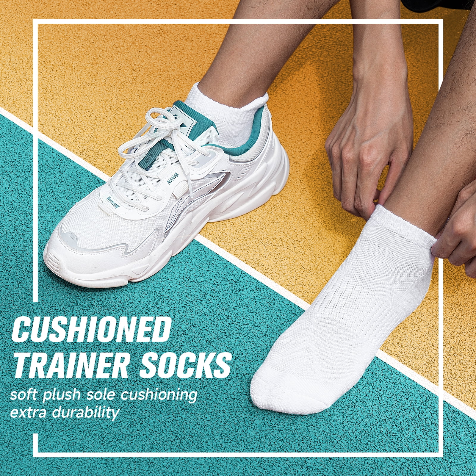 BISPOY Athletic Running Ankle Socks, Low Cut Cushioned Anti-Blister Tab Sports Socks Men Women 6Pairs, Size S(5-7) White