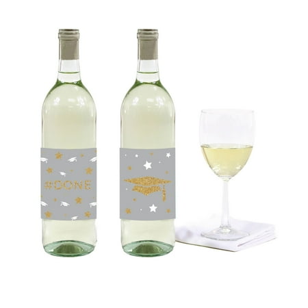 - Gray and Gold Glittering Graduation, Wine or Apple Cider Bottle Labels, 8-Pack