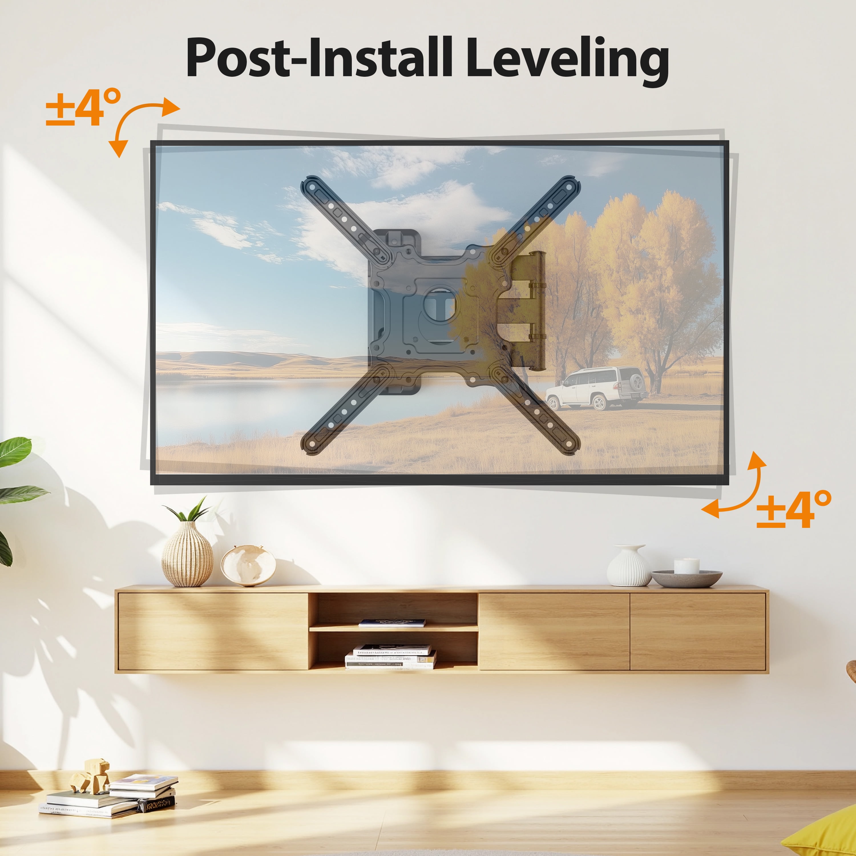 MountLiving Full Motion TV Wall Mount for 26-60 inch TVs, Single Stud Corner Bracket with Swivel & Tilt, Max VESA 400x400mm, 77 lbs Capacity