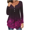 thumbnail image 2 of Qiopertar Blouse Décontractée Imprimée pour Femmes, Col Rond, Manches Longues, Boutons, en Solde, Livraison Gratuite, jusqu'à 90 % de Réduction, 2 of 7