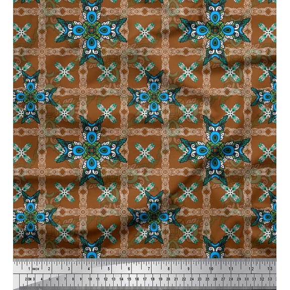 Soimoi Polyester Crepe Fabric Check & Moroccan Decorative Print Sewing Fabric Yard 42 Inch Wide