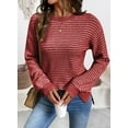 thumbnail image 4 of DOKOTOO Ladies Sweaters Long Sleeve Striped Knit Womens Sweaters Loose Crewneck Side Split Pullover Sweater Tops S-2XL, 4 of 11