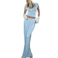 thumbnail image 2 of Conjunto de Dos Piezas para Mujer, Estilo Casual, Ideal para Estar en Casa. Incluye Top de Larga Ligeramente Corto y Pantalón de Pierna . Azul - Corto S, 2 of 6