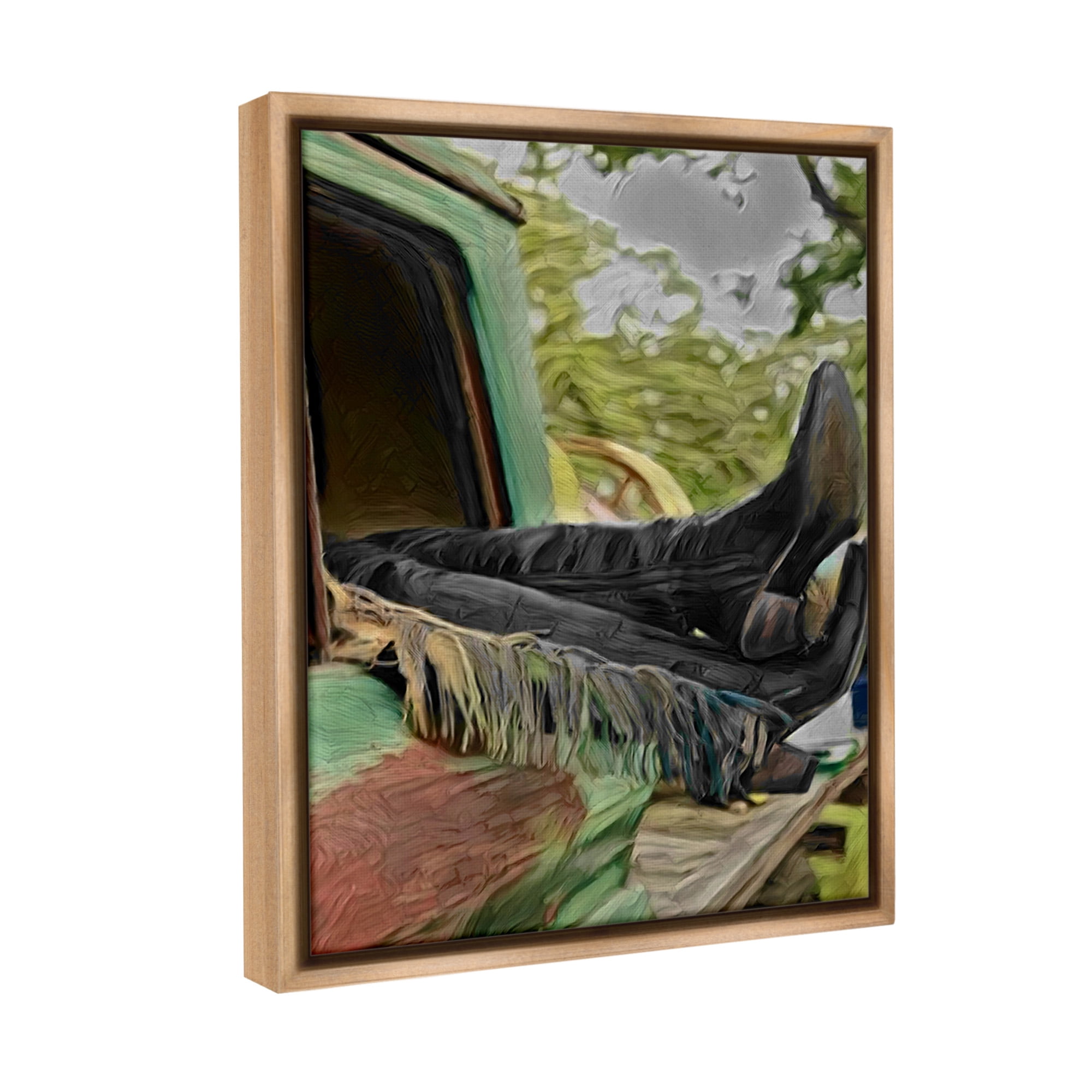 Stupell Industries Relaxing Cowgirl in Nature Transportation Painting Brown Floater Framed Canvas Art Print Wall Art, 25 x 31