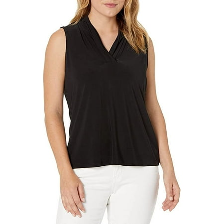 Anne Klein Women's Tess Triple Pleat Sleeveless Top Black Size Large