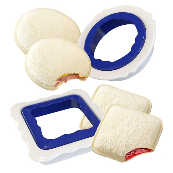 Uncrustable Sandwich Maker for , Lunchbox Accessory to Seal and Cut PBJ, No Crust Bread Cutter, Round & Square Design, Dishwasher Safe, Blue