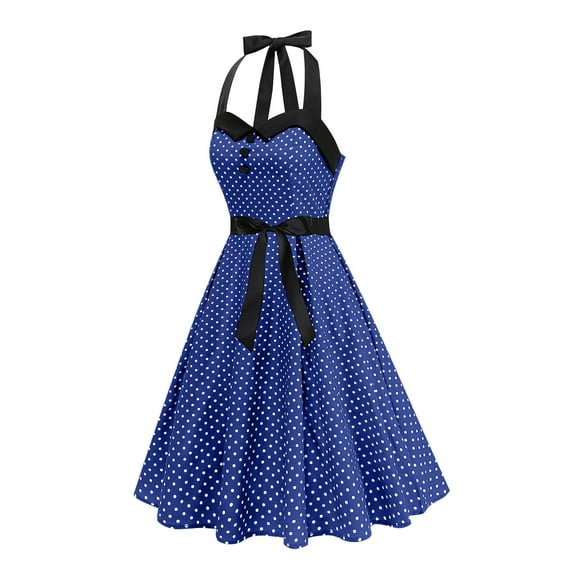 Taylonsss Womens Vintage Dress Polka Dot Print Sleeveless Round Neck Mini Cocktail Dress Wedding Guest Outfit