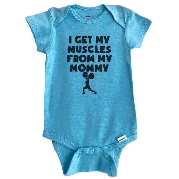 I Get My Muscles From My Mommy Baby Bodysuit (Blue), 0-3 Months