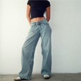 thumbnail image 3 of Pantalones vaqueros de pierna ancha for mujer, de talle bajo, holgados, pierna recta, pantalones de mezclilla for novio, pantalones vaqueros sueltos casuales, estilo niña Y2K, 3 of 4