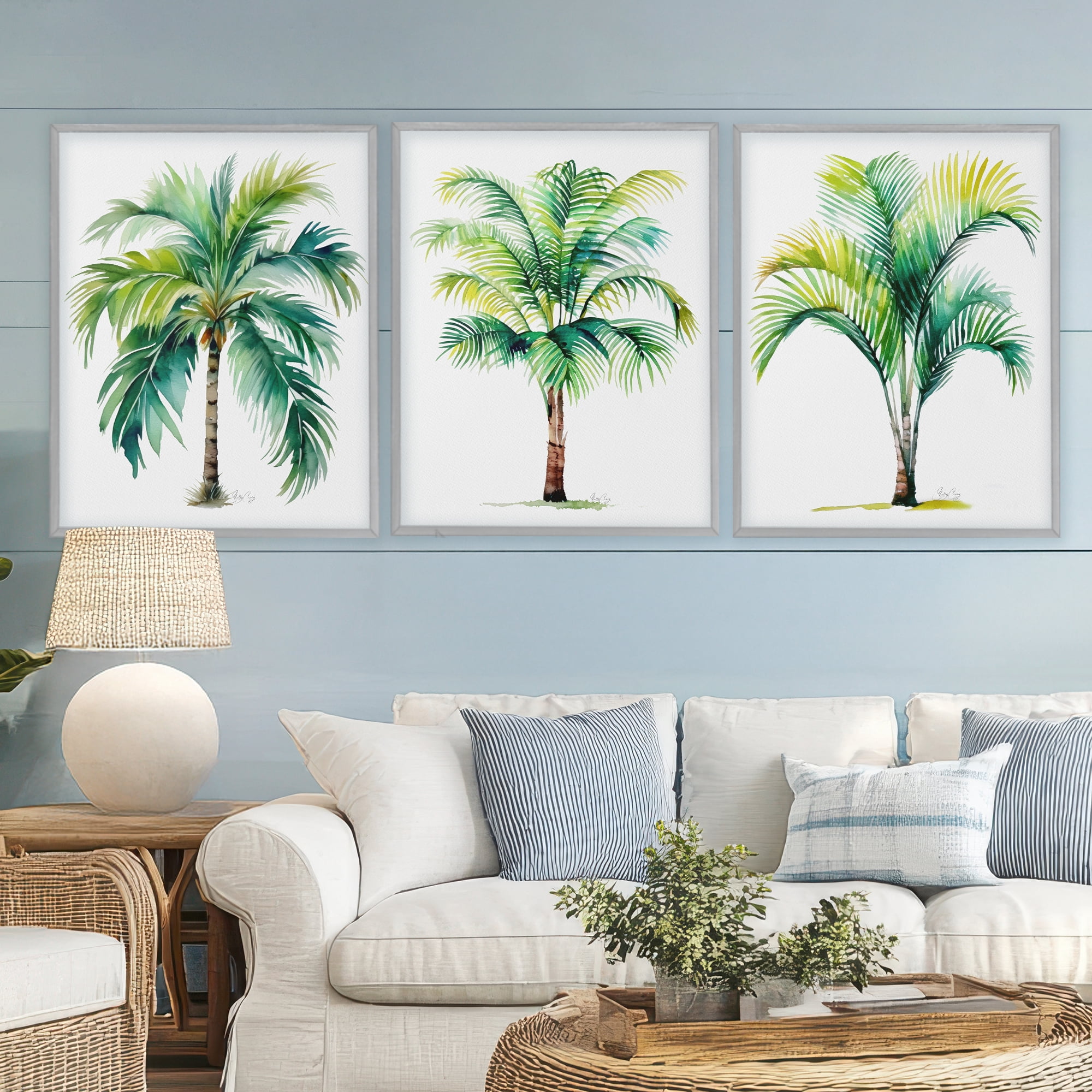 Stupell Industries Exotic Lagoon Palms 3 Piece Gray Framed Giclee Art Set, design by Shelly Craig