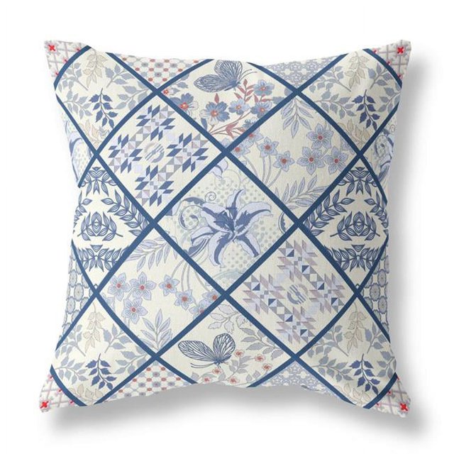 HomeRoots 414011 16 Po Blanc Patch Intérieur & Extérieur Coussin & 44; Crème & Bleu Marine