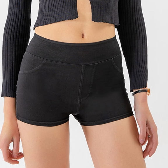 Stretchy Jean Shorts For Women High Waisted Pull On Jorts With Pockets Denim Shorts Women Summer Casual Shorts