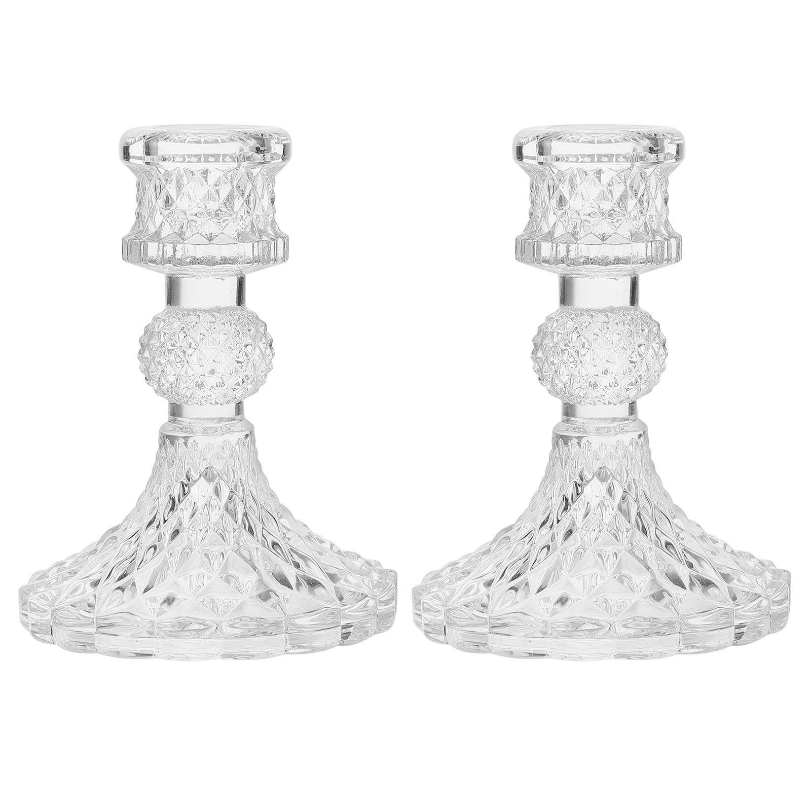 2Pcs Simple Glass Candle Holder Desktop Candle Stand Clear Candlestick