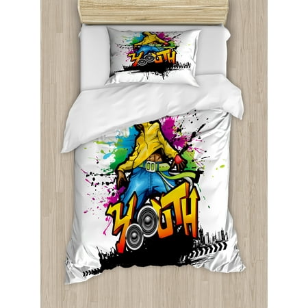 Youth Twin Size Duvet Cover Set Young Man Hip Hop Culture