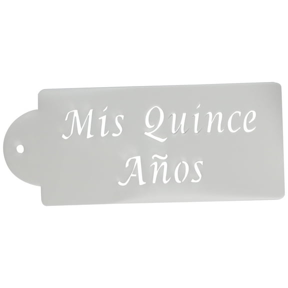 Designer Stencils Mis Quince Anos Stencil Cake Top, Beige/semi-transparent