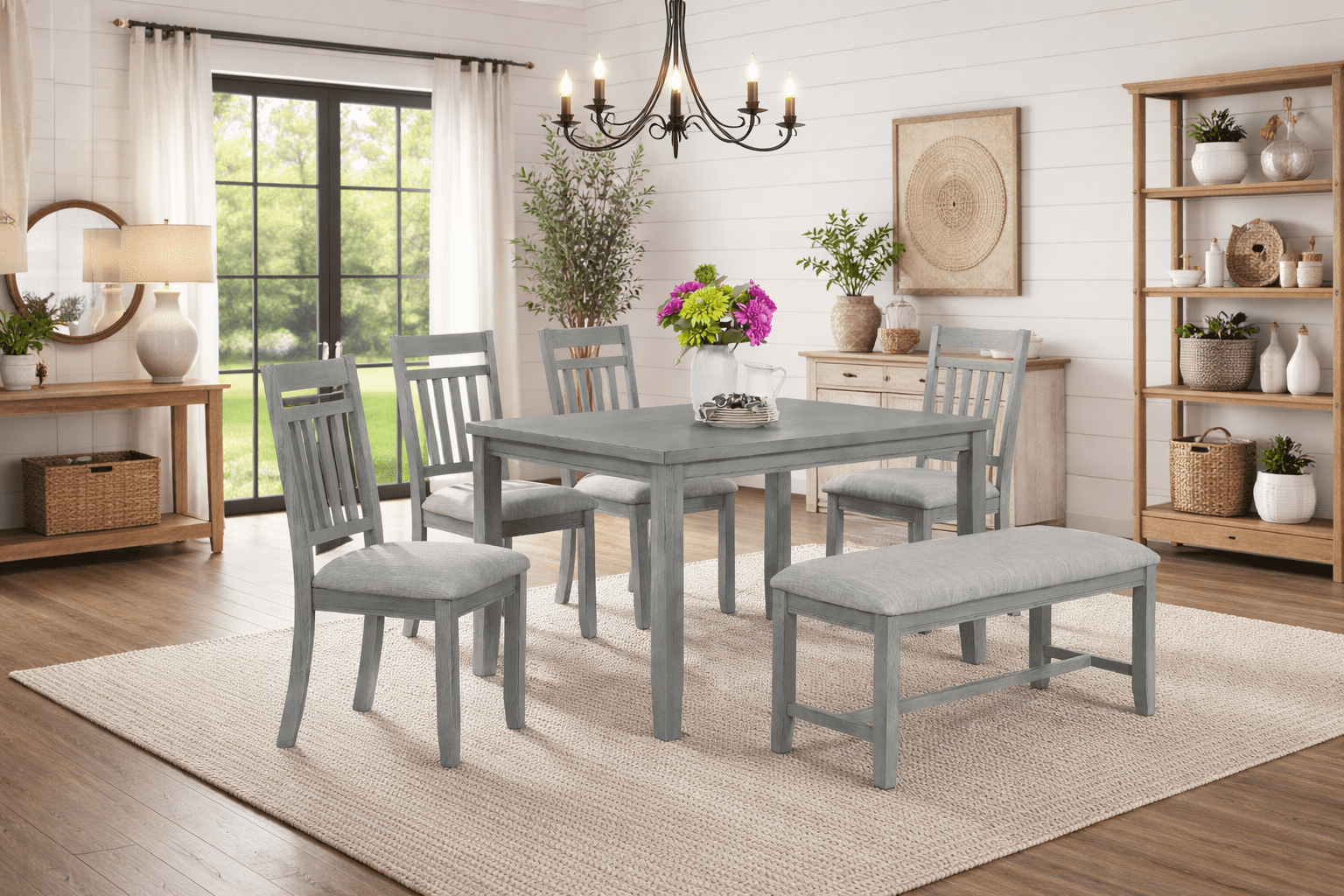 K-Living Luke Solid Wood 6PCS Dining Set (Table with 4 Chairs and Bench)