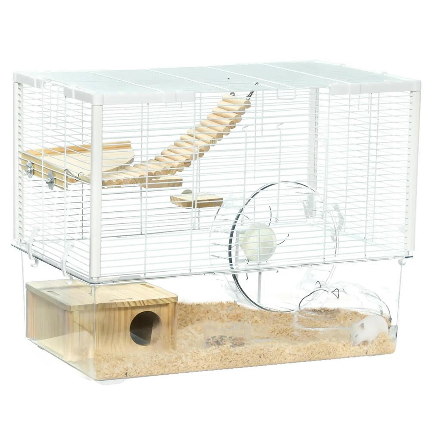 Kadyn 23" Large Hamster Cage, Gerbil Cage with Deep Bottom, Exercise Wheel, Food Dish, Small Animal Habitats for Syrian Gerbil, White