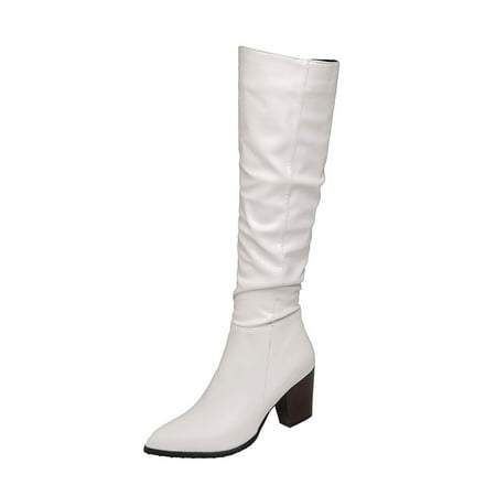 

jsaierl Autumn And Winter Warm Boots Pointed Toe Thick High Heels And Thin Knee-high High-top Women s Boots