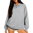 thumbnail image 3 of yuCgh Women's Button-Up Collar Pullover Top with Pocket, Casual Long Sleeve Blouse, Soft Cotton Blend, Fashion Everyday Wear for Women,Light Gray XL, 3 of 8