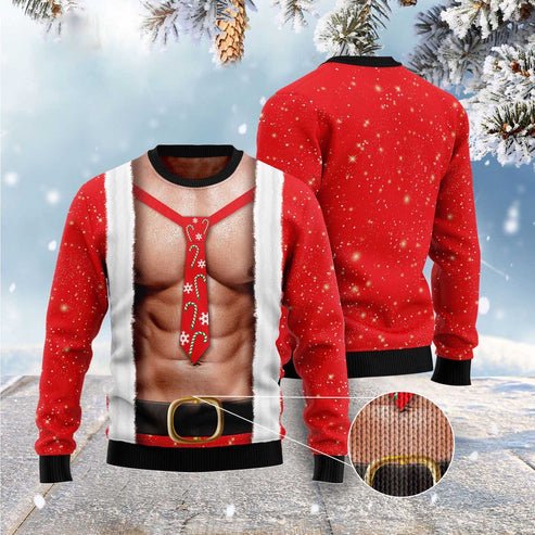 Funny Six Pack Muscle 3D Christmas Sweater, Funny Xmas Sweater, Sweater Xmas