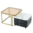 thumbnail image 4 of Modern Nesting Coffee Table, Square Metal Frame Table with Wheels and 2 Drawers, Stackable Side Table Cocktail Table with High Gloss Marble Grain Top, Floor Table, for Living Room, Bedroom, 4 of 9