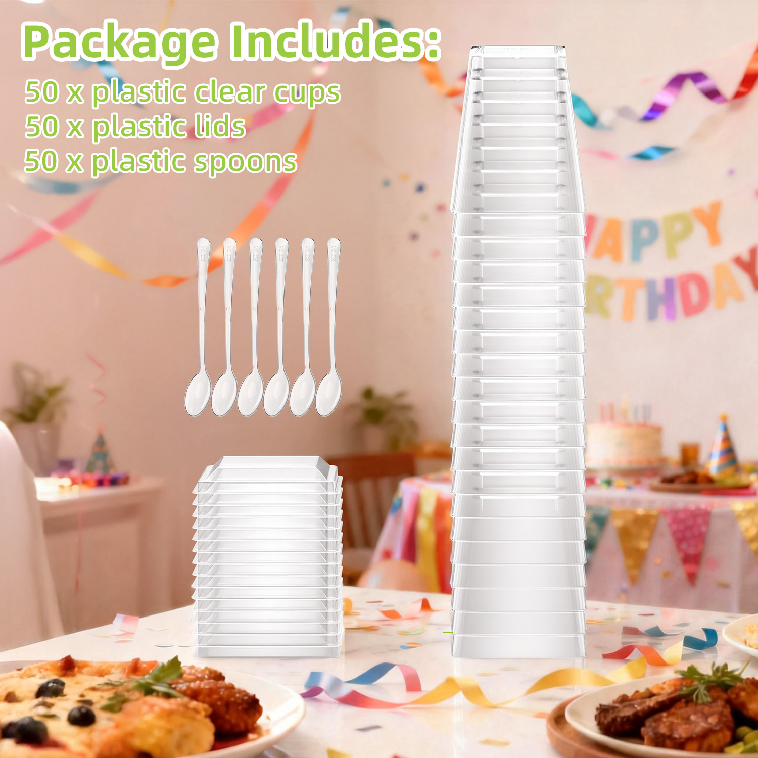 Tinana 5 Oz Plastic Dessert Cups with Lids and Spoons, 50 Pack photo 3