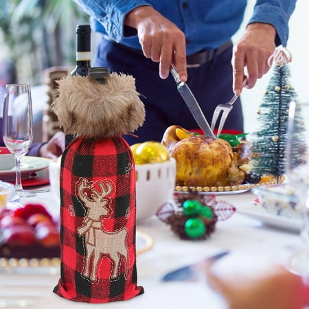 

ZHUASHUM Christmas Red And Black Plaid Red Wine Set Restaurant Hotel Decoration Wine Bottle Set