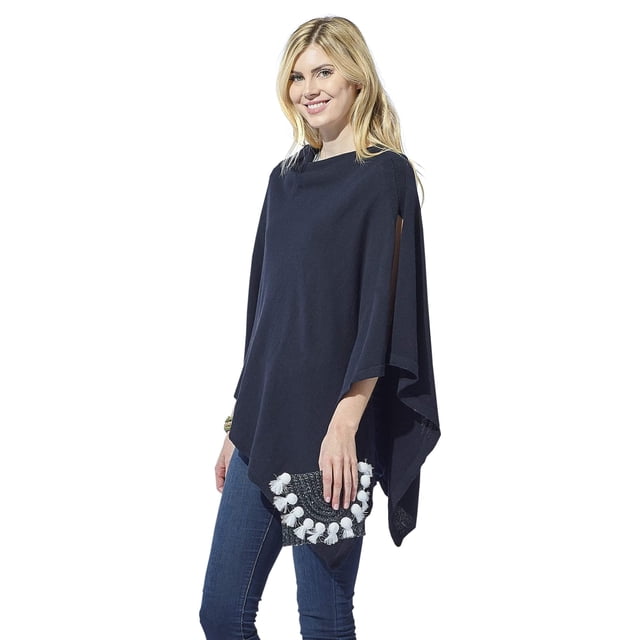 Poncho Hadley Wren clásico para mujer, algodón con bloques de colores, negro