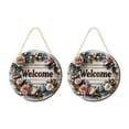 thumbnail image 1 of 2 letreros florales de bienvenida 2D de madera para puerta de entrada, colgantes para chimenea, 7,87 pulgadas Color de madera gris, 1 of 9