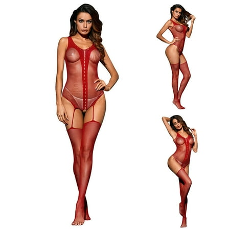 

QWANG Women s Sexy Embroidery Hollow Three-point One-piece Underwear