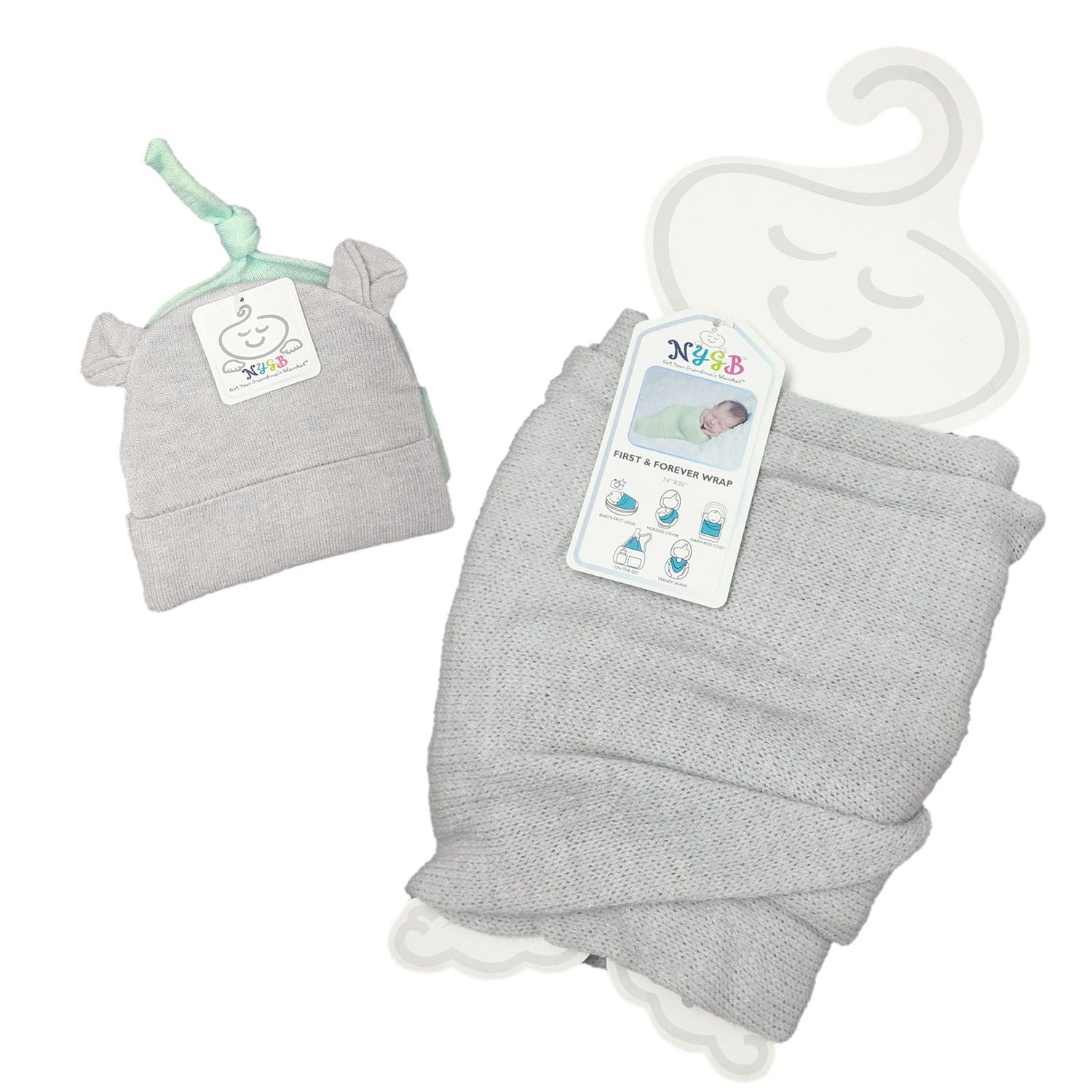 NYGB First and Forever Wrap with 2-Piece Hat Newborn Set, 