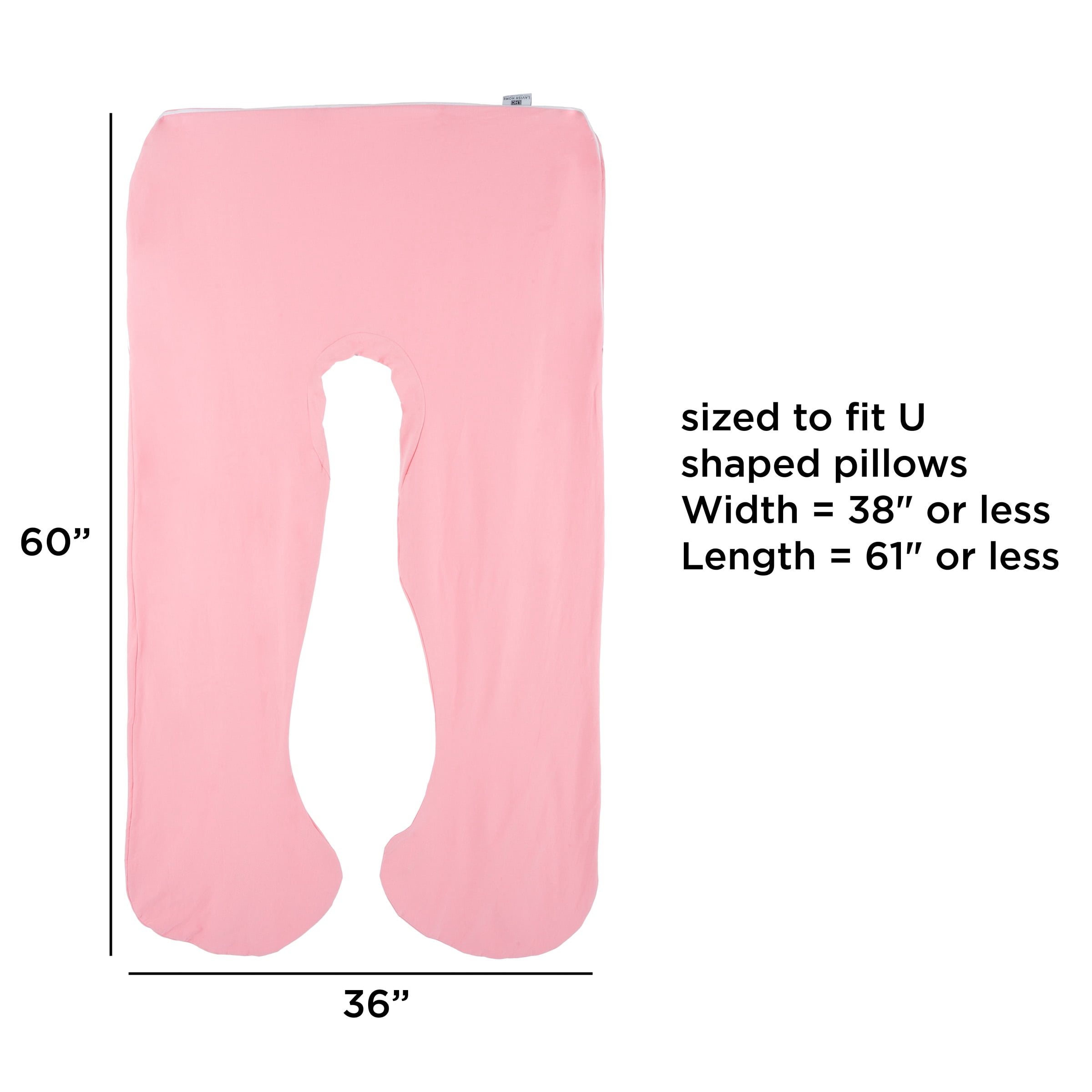 Full Body Pillow Cover- U-Shaped 100% Cotton Jersey Replacement Pillowcase, Removeable with Zipper for Pregnancy/Body Pillows by Lavish Home (Pink)