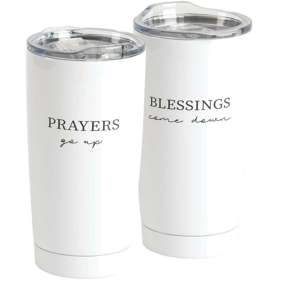 Prayers Go Up Blessings Come Down Black White 20 Ounce Stainless Steel Travel Tumbler Mug with Lid
