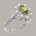 thumbnail image 2 of LBG British Made 10k White Gold Natural Peridot & Cultured Pearl Womens Anniversary Ring - 33 size options - Size 9.25, 2 of 8