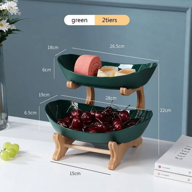 Table Plates Dinnerware Kitchen Fruit Bowl with Floors Partitioned Candy Cake Trays Wooden Tableware Dishes E-2