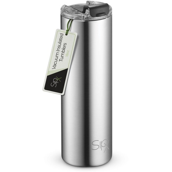 SipX™ 18 oz Slim Insulated Tumbler with Lid & Straw – Vacuum Insulated Stainless Steel, Leakproof, Stainless